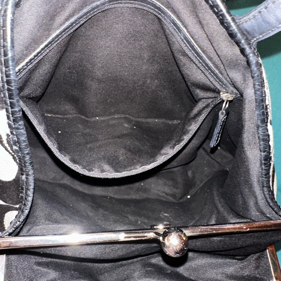 Coach Black Gray Signature Logo Canvas Kiss-lock Handbag Shoulder Bag - Picture 10 of 15